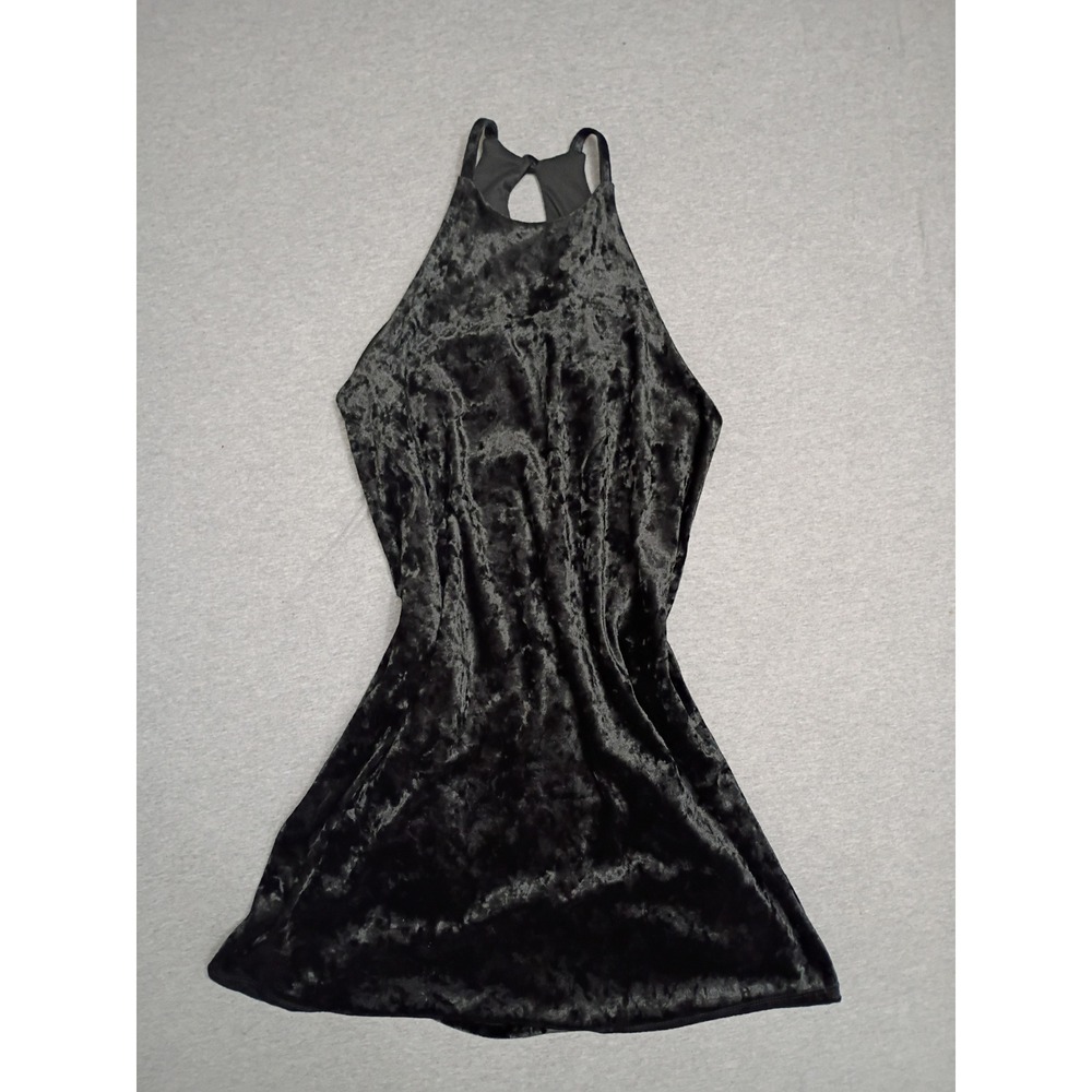 KLD Black Crushed Velvet Halter Mini Dress Keyhole Back KD-51563 Small LBD Y2K